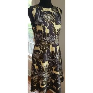 DRESSFO Black & Yellow Deer Graphic Print Sleeveless Fit & Flare Dress Size M/6